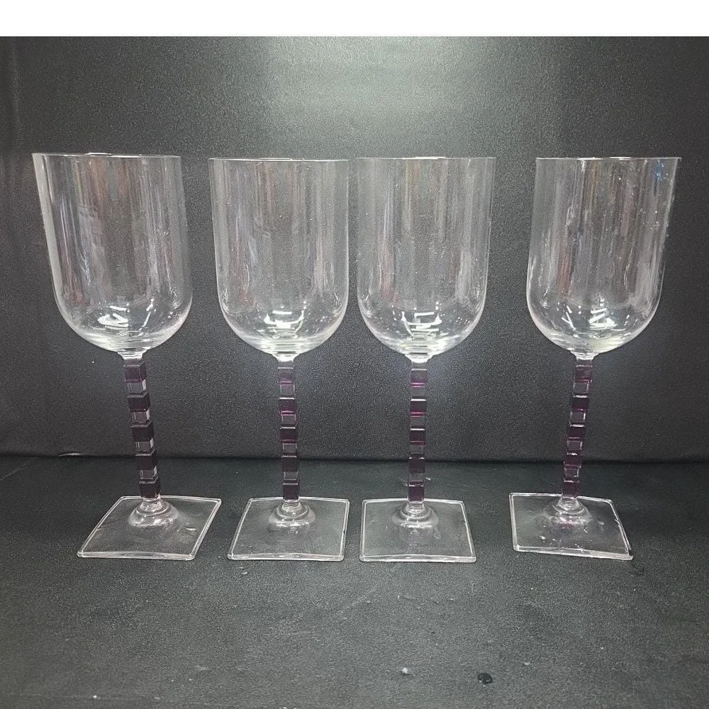 Mikasa‎ Viewpoint Wine Glasses, Set of 4, Vtg Amethyst Purple Geometric Stemware